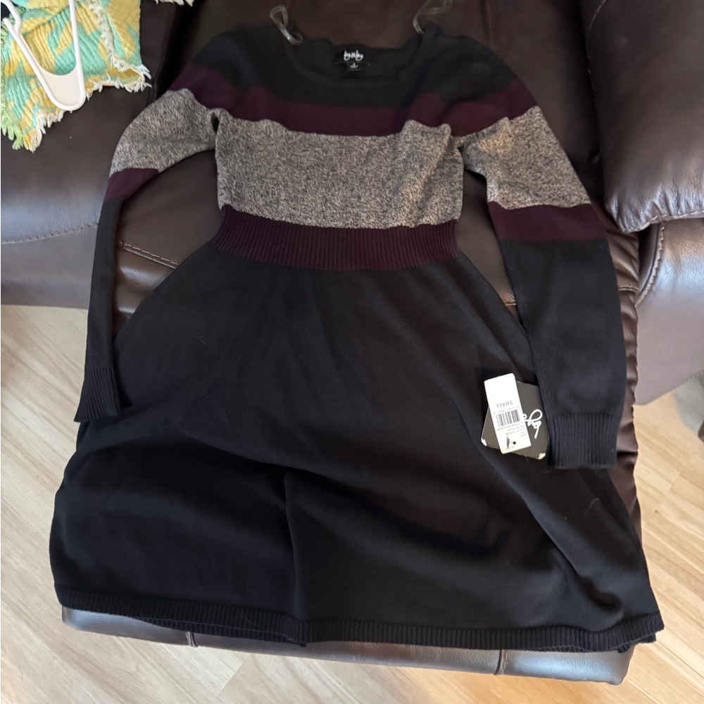 by & by Black Purple and Gray Long Sleeve Dress nwt